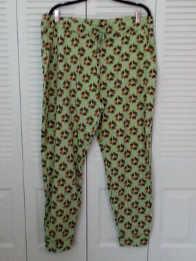 VERA BRADLEY XL PAJAMA BOTTOMS WREATH PATTERN RED LIGHT GREEN JOGGER 100% COTTON